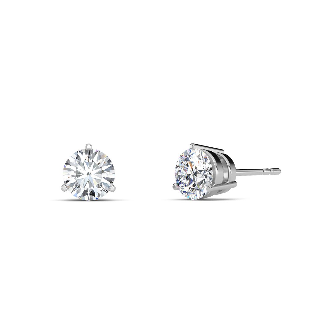 Round Cut Three-Prong Lab-Grown Diamond Stud Earrings